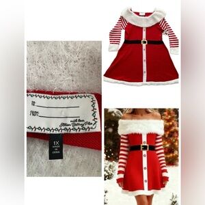 Red Santa Dress sweater Long sleeve with a candy cane stripe pattern women 1X
